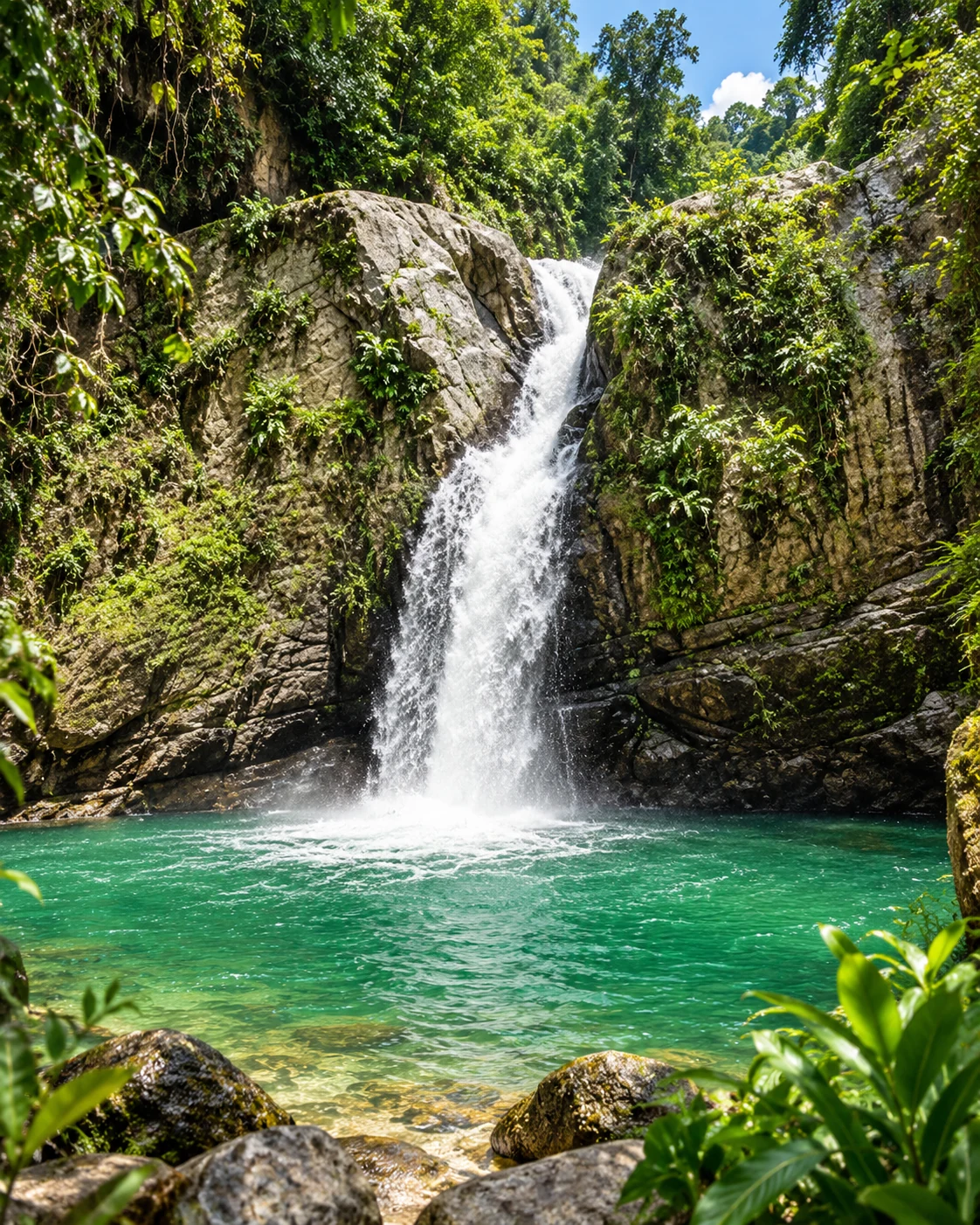Cascada rodeada de vegetación de montaña en Jarabacoa